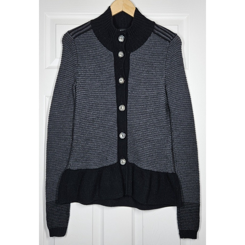 Club Monaco 100% Merino Wool Button Front Cardigan Women M Heavy Knit Peplum Hem